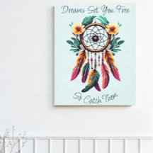 Motivational Dream Catcher Blommigt Watercolor Art