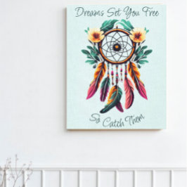 Motivational Dream Catcher Blommigt Watercolor Art Canvastryck