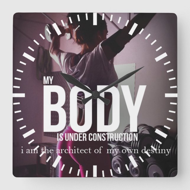 Motivational Fitness Gym Fyrkantig Klocka (Framsida)