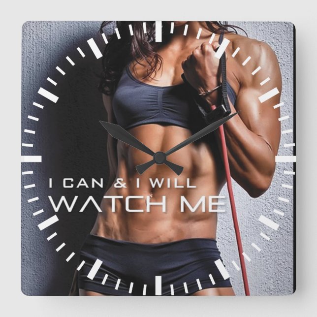 Motivational Fitness Gym Fyrkantig Klocka (Framsida)