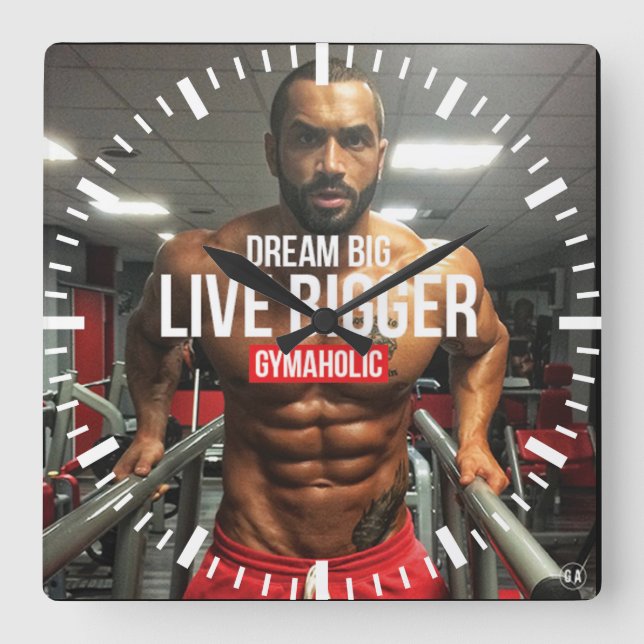 Motivational Fitness Gym Fyrkantig Klocka (Framsida)