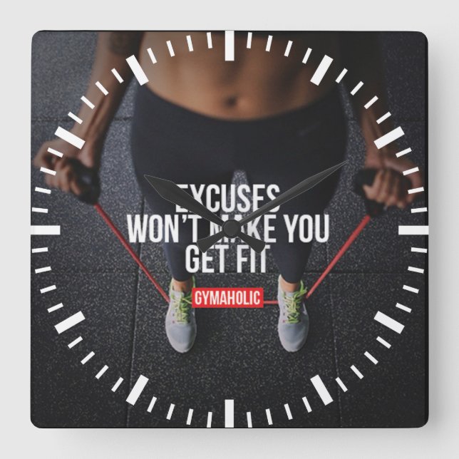 Motivational Fitness Gym Fyrkantig Klocka (Framsida)