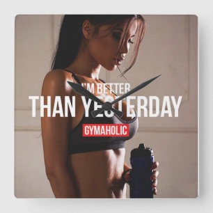 Motivational Fitness Gym Fyrkantig Klocka