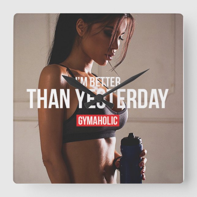 Motivational Fitness Gym Fyrkantig Klocka (Framsida)