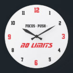 Motivational Fitness Wall Clock Stor Klocka<br><div class="desc">Modern motivational wall clock designed to inspire focus and energy during workouts. The clean and dynamic design features bold typography and high-contrast numbers, making the time easy to read even during intense training. Perfect for a home gym, fitness studio, yoga space, or workout room. The motivational words like Focus, Energy,...</div>