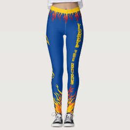Motivational Flames Golden Gult Script DEEP BLUE Leggings