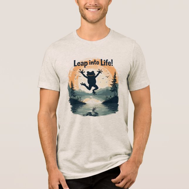 Motivational Frog Leap Into Life Sunrise Nature Qu T Shirt (Framsida)