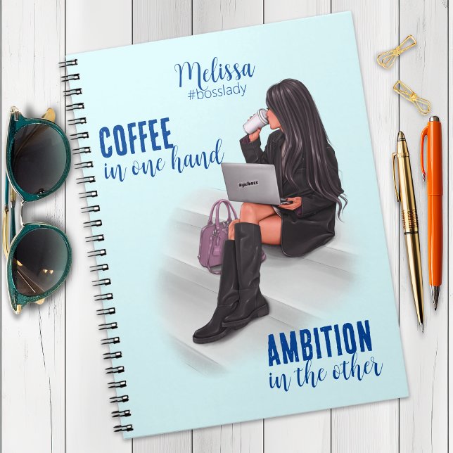 Motivational Girl Chef Blue Spiral Photo Notebook Anteckningsbok (Skapare uppladdad)