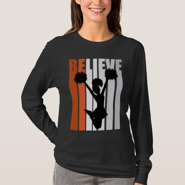 Motivational Girls Cheerleading Womens Believe Ora T Shirt (Framsida)