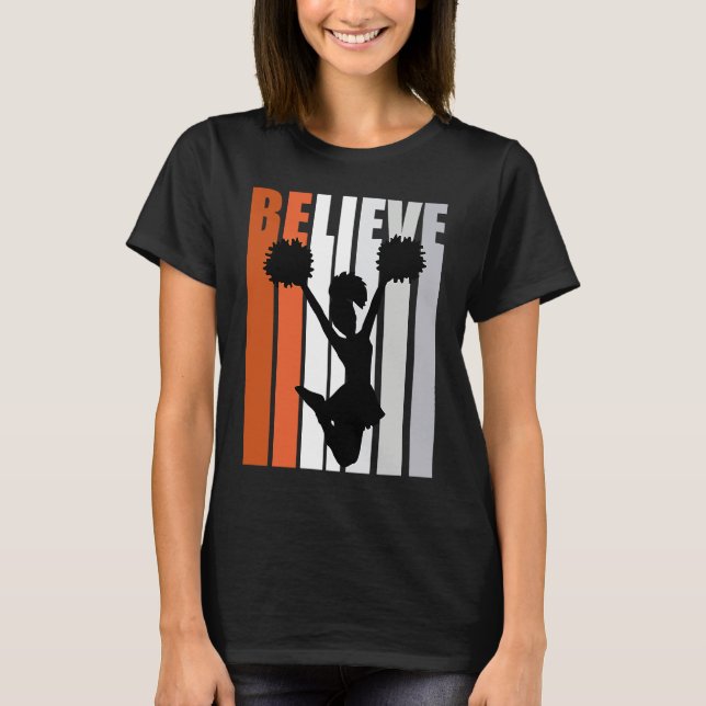 Motivational Girls Cheerleading Womens Believe Ora T Shirt (Framsida)