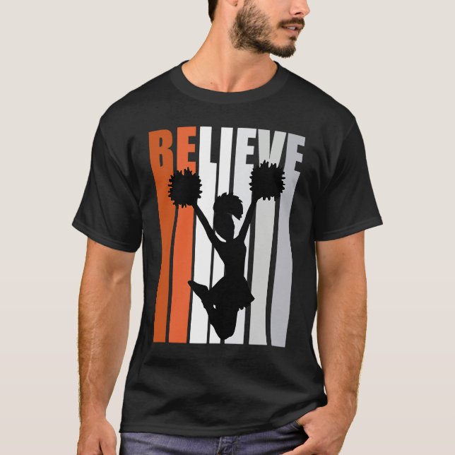 Motivational Girls Cheerleading Womens Believe Ora T Shirt (Framsida)