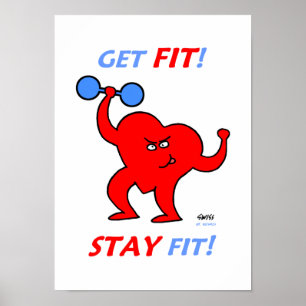 Motivational Heart Fitness Tecknad Gym Poster