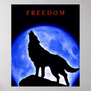 Motivational Howling Varg & Blue Måne Poster