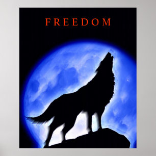 Motivational Howling Varg & Blue Night Måne Poster