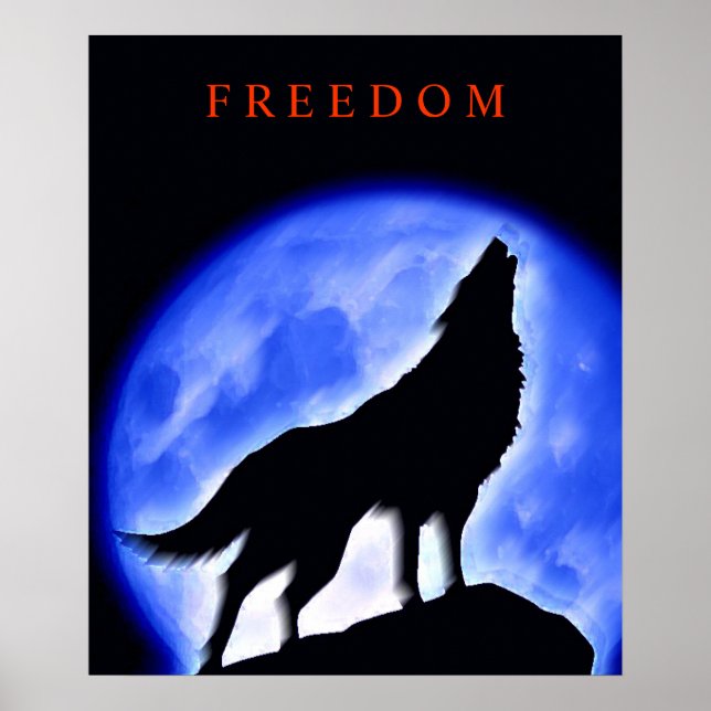 Motivational Howling Varg & Blue Night Måne Poster (Framsidan)