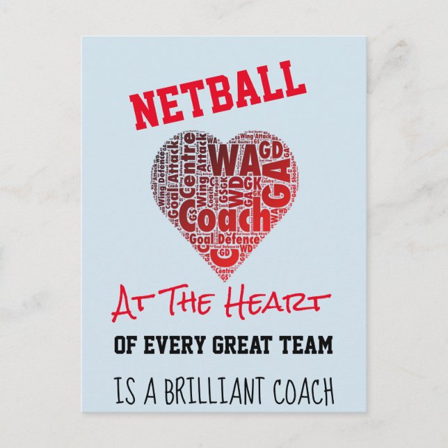 Motivational Kärlek Netball Coach Quote Vykort (Framsida)