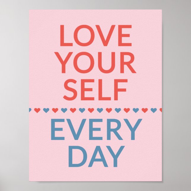Motivational Love Quote Red And Blue Hearts Pink Poster (Framsidan)