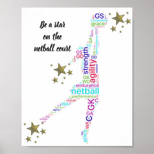 Motivational Netballstjärnacitationstecken Poster