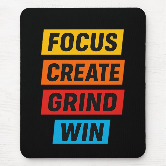 Motivational Quote Art – Focus Create Grind Win Musmatta (Framsidan)