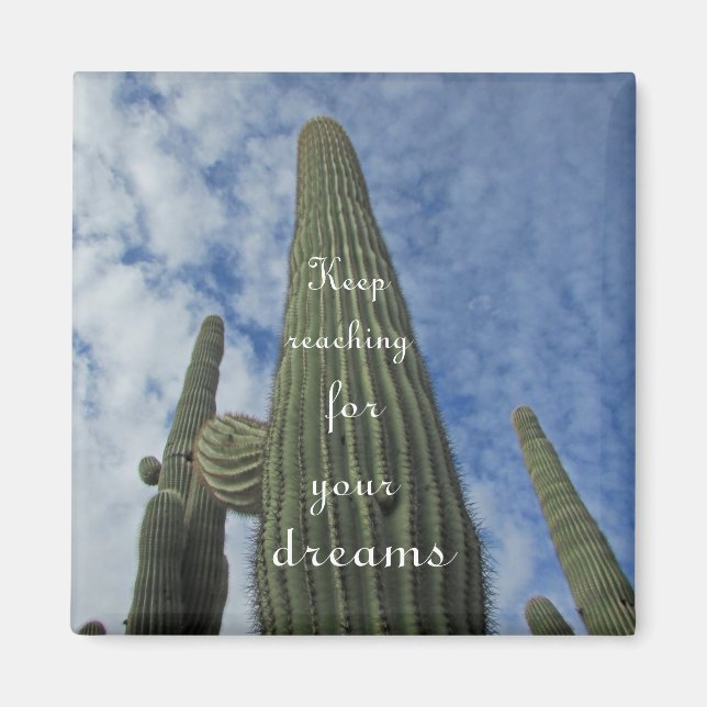 Motivational Reach for Dreams Cactus Southwest Magnet (Framsidan)