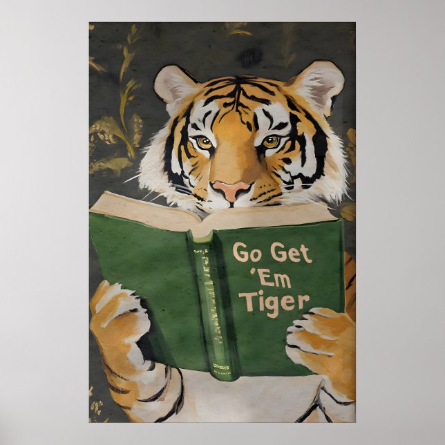 Motivational Tiger Reading Print Humorous Bookworm Poster (Framsidan)
