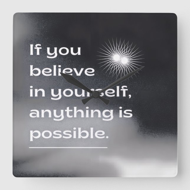 Motivational Wall Art | “Believe in Yourself” Mini Fyrkantig Klocka (Framsida)