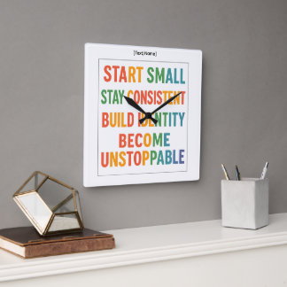 Motivational Wall Clock – Become Unstoppable Fyrkantig Klocka