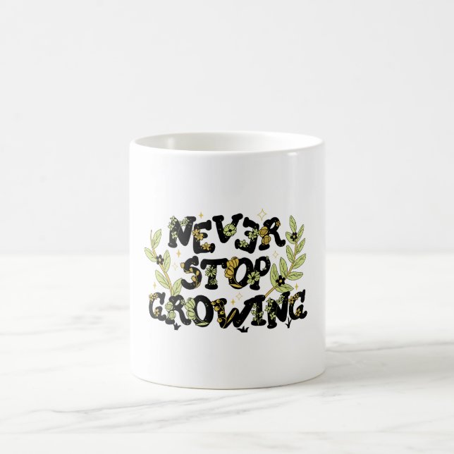 motivationen upphör aldrig att öka kaffemugg (Center)