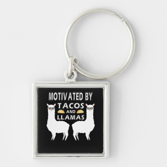 Motiverad av Tacos och Amas Alpaca Taco Fyrkantig Silverfärgad Nyckelring (Framsidan)