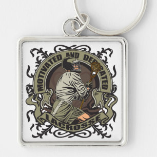 Motiverad Lacrosse Fyrkantig Silverfärgad Nyckelring