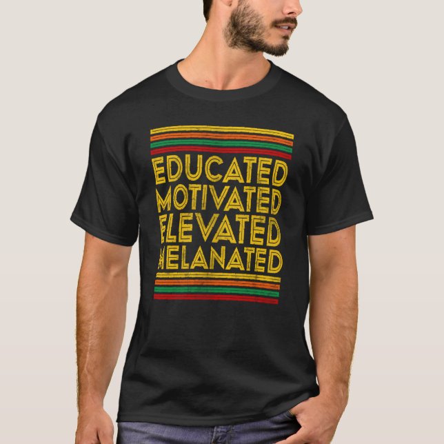 Motiverad, svart historik, månad med utbildning oc t shirt (Framsida)