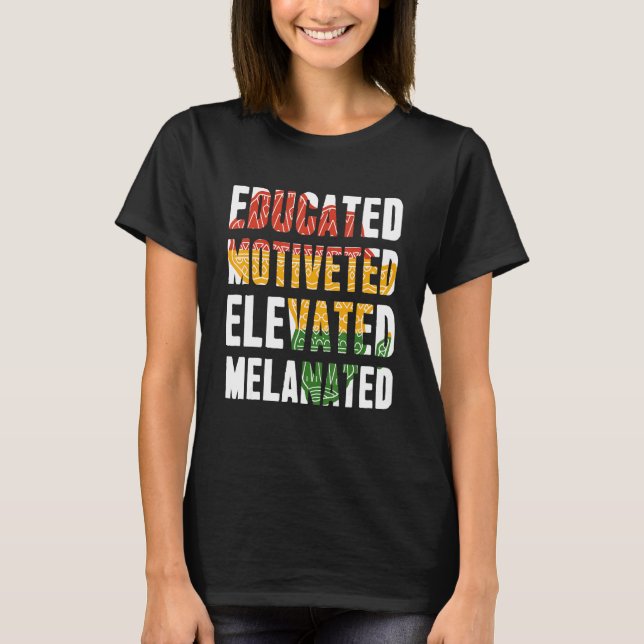 Motiverad, upplevd Melanated Black Histor T Shirt (Framsida)