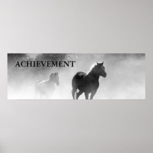 Motiverande Achievement Black White Horses Poster