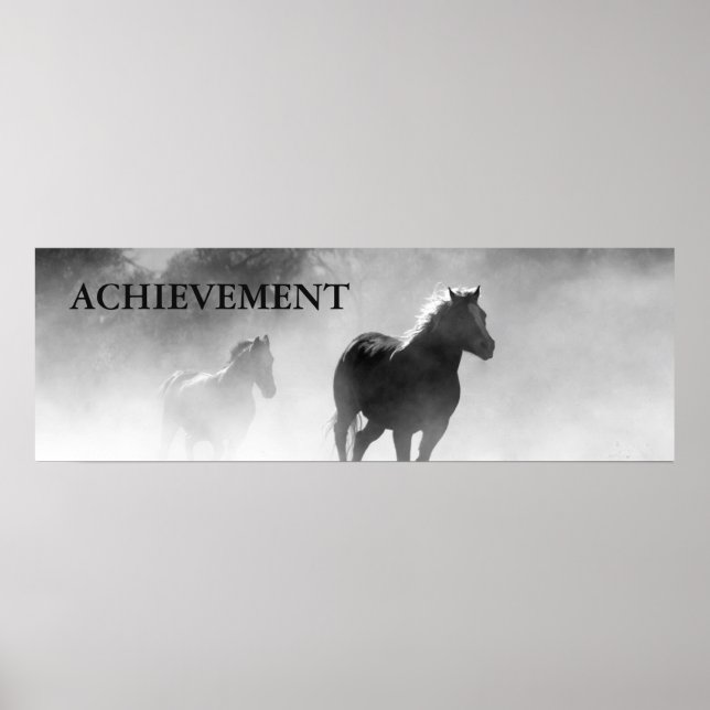 Motiverande Achievement Black White Horses Poster (Framsidan)