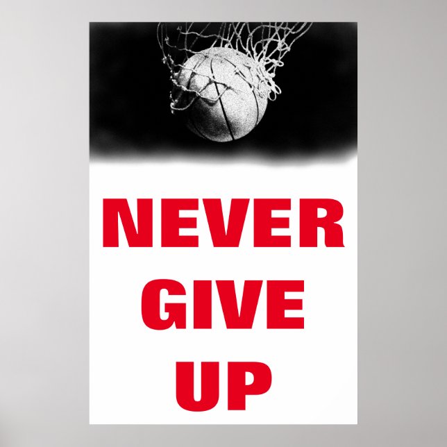 Motiverande, aldrig Ge upp Basketball Retro Stil Poster (Framsidan)