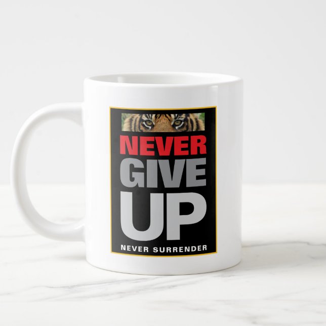 Motiverande aldrig Ge upp överlämnar aldrig Jumbo Jumbo Mugg (Vänster)