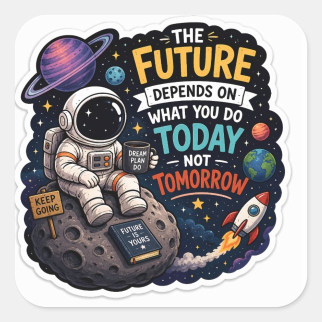 Motiverande Astronaut Klistermärke  (Framsida)