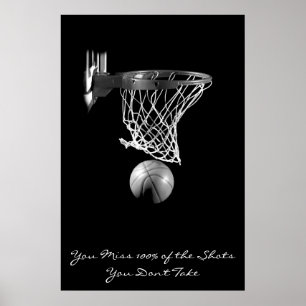 Motiverande Basketball Black & White Poster
