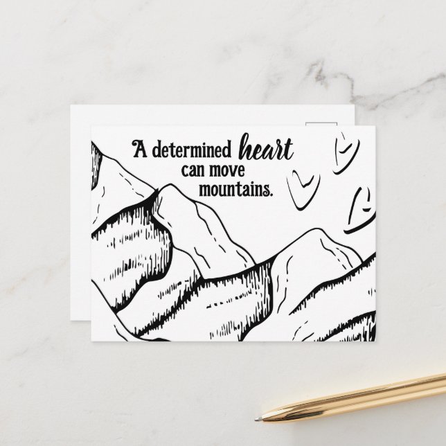 Motiverande, bestämt hjärta kan flytta berg vykort (Fram/Back In Situ)