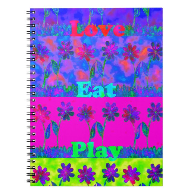 Motiverande, brant "Eat Kärlek & Play"-utskrift Anteckningsbok (Framsidan)