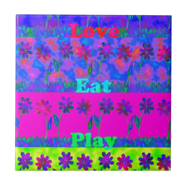 Motiverande, brant "Eat Kärlek & Play"-utskrift Kakelplatta (Framsidan)