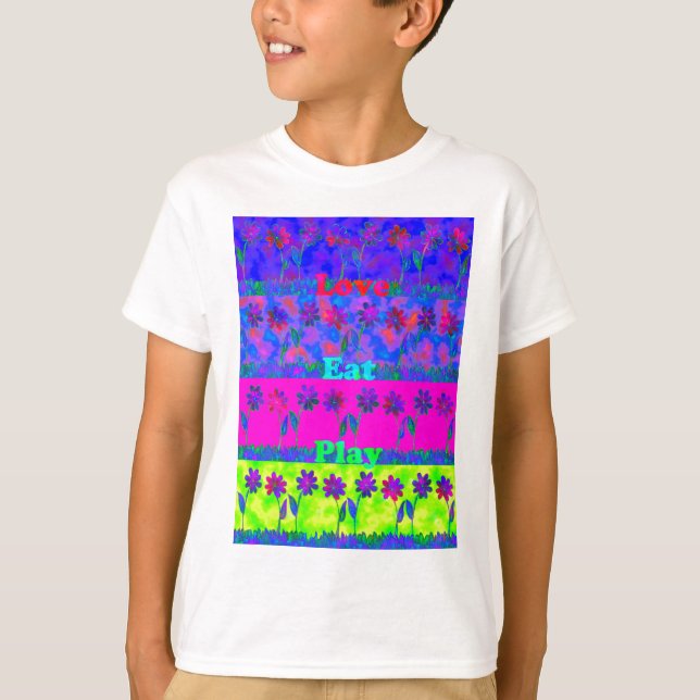 Motiverande, brant "Eat Kärlek & Play"-utskrift Tee (Framsida)