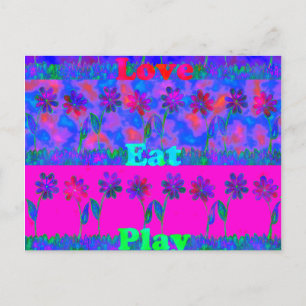 Motiverande, brant "Eat Kärlek & Play"-utskrift Vykort
