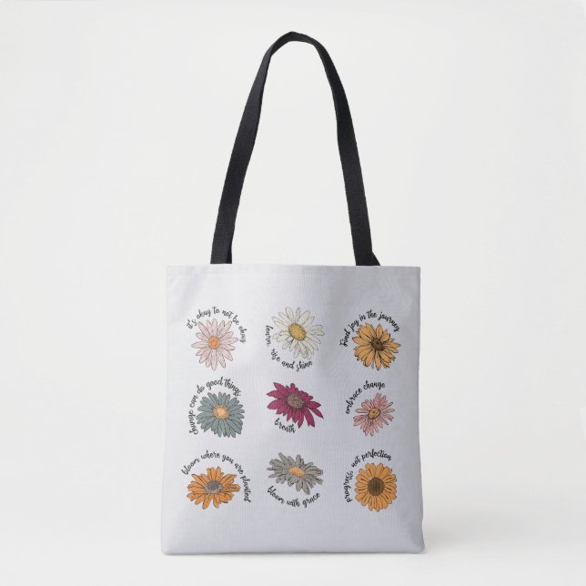 Motiverande Citat Blommig Blomma Flerfärgad Blomma Tygkasse (Framsida)