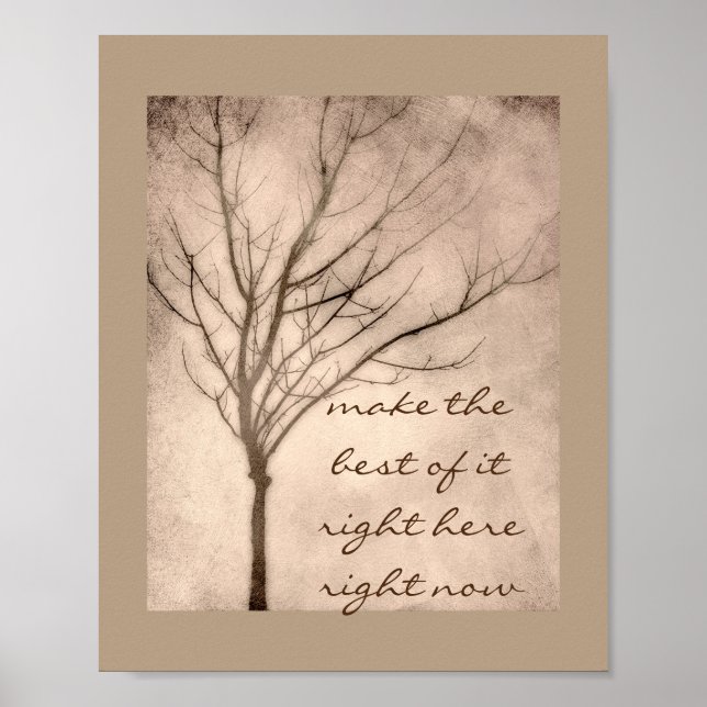 Motiverande citat poster naturkonst sepia träd (Framsidan)
