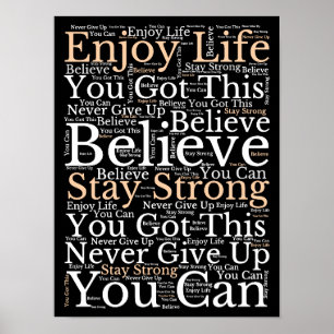 Motiverande Citat. WordArt Mönster Vitt Svart Poster