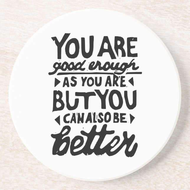 Motiverande citattecken Lino Print Round Sandstone Underlägg (Framsidan)