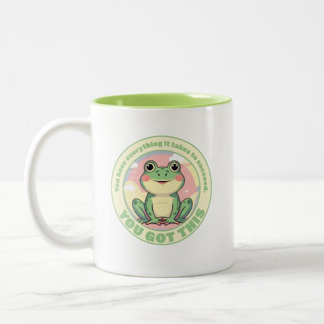 Motiverande Cute Frog Design - du Har det här! Två-Tonad Mugg (Vänster)