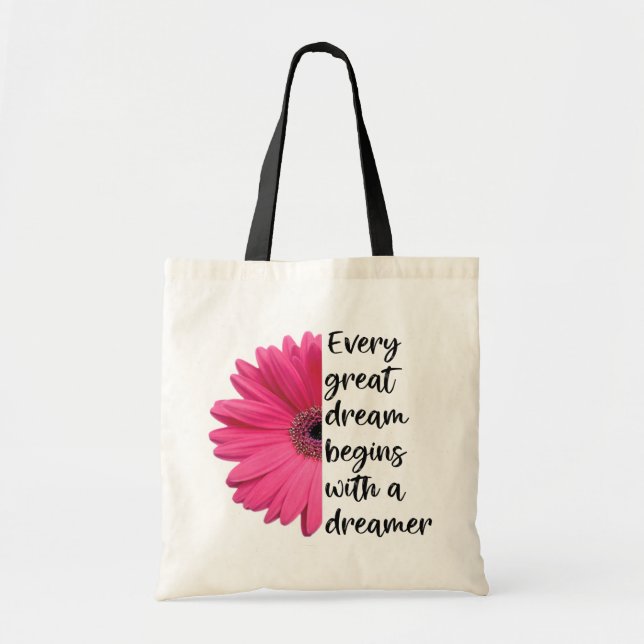 Motiverande Dreamer Rosa Daisy-Ord Tygkasse (Framsidan)