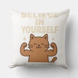 Motiverande Flexing Cat - "Tro på dig själv" Kudde